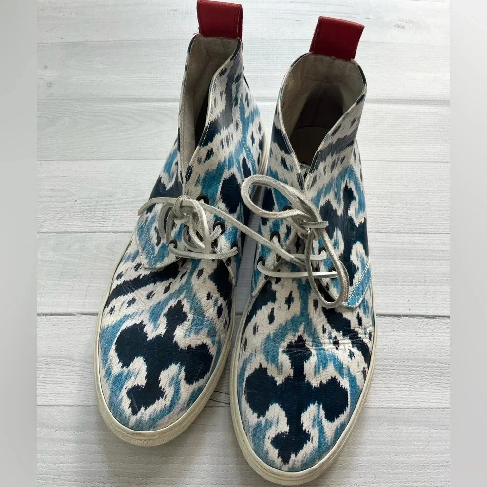 RARE Del Toro Blue Printed Leather Chukka Sneakers Size 11